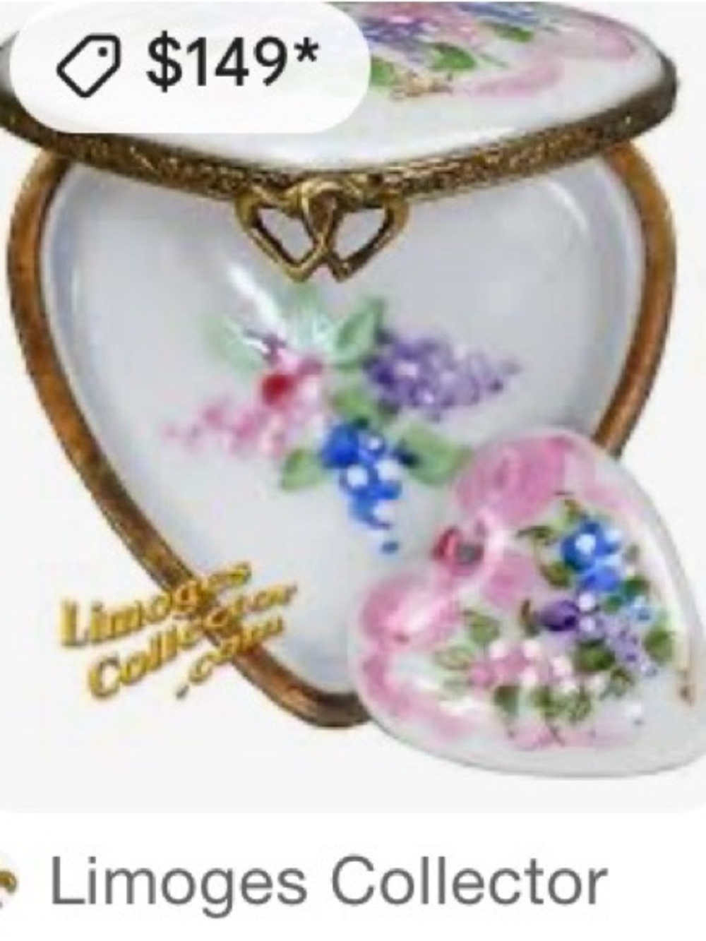 VINTAGE ROCHARD HAND-PAINTED LIMOGE PORCELAIN HEART SHAPED LOCKET ON CHAIN - Picture 10 of 10